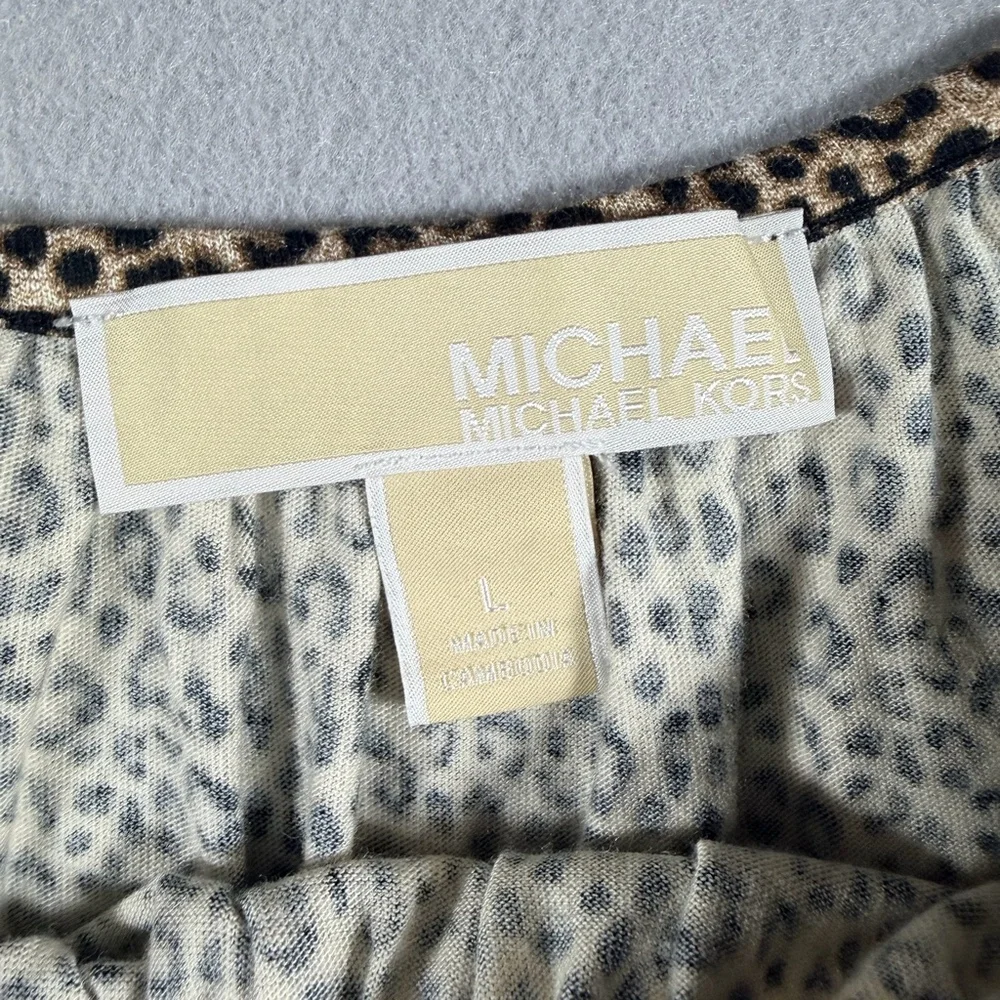 Michael Kors Leopard Print Off Shoulder Blouse Women’s Size L 3/4 Sleeve